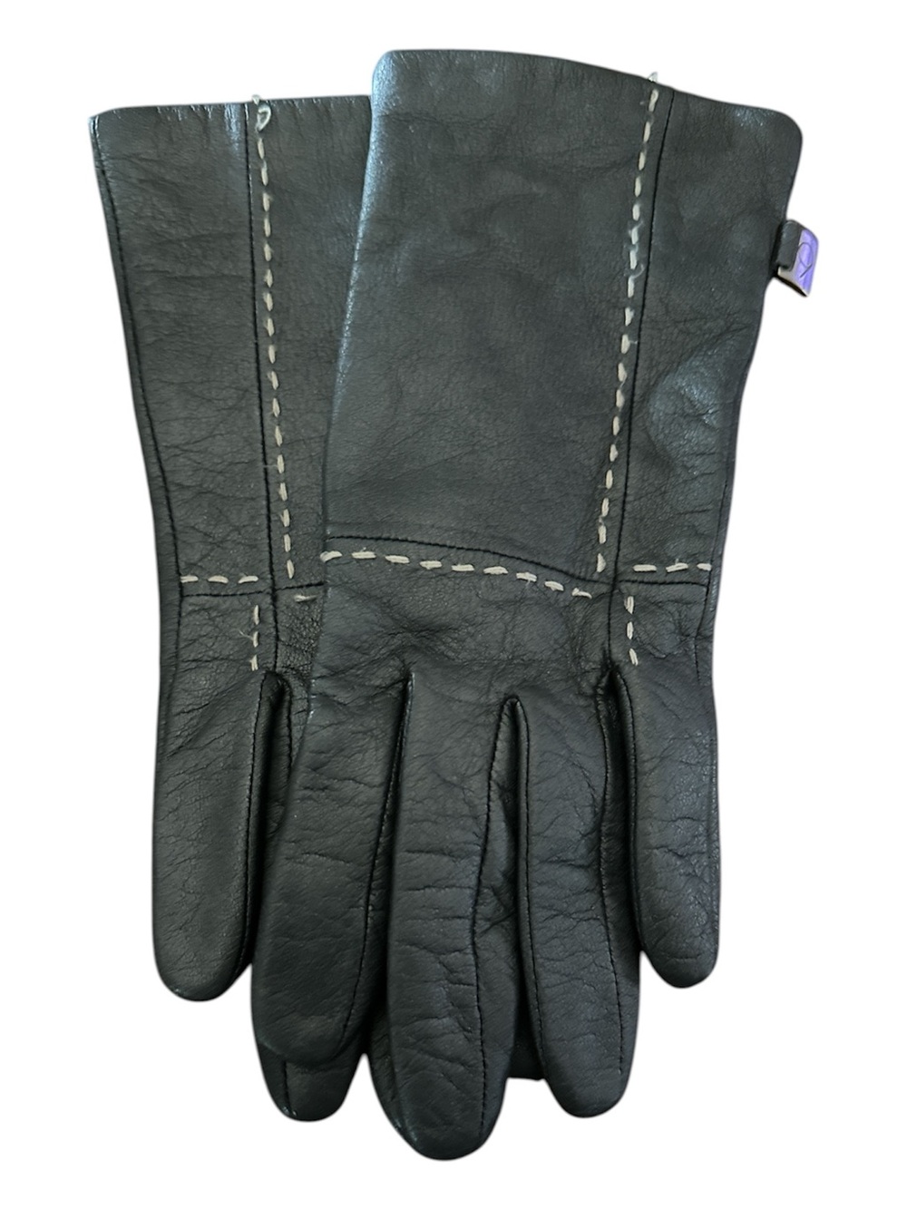 Women Gray Leather Gloves with Contrast Stitching - Picture 2 of 2